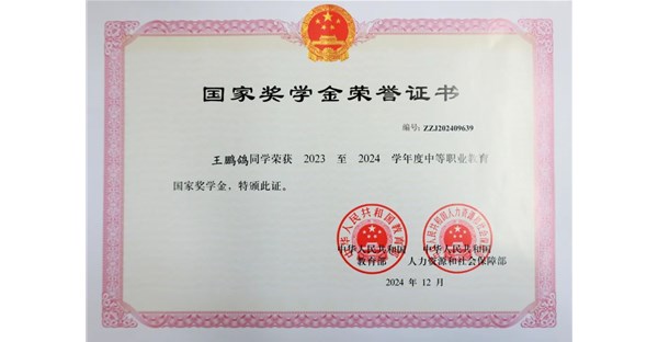 叮！国家奖学金荣誉证书到啦